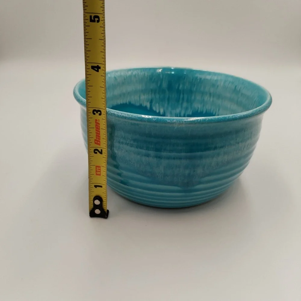 J Dryden Original Pottery Turquoise Drip Glaze Studio Bowl Signed 1984